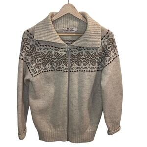 Moffat Woollens Vintage Zip-Up Wool Cardigan Sweater Size 40/US L Fair Isle